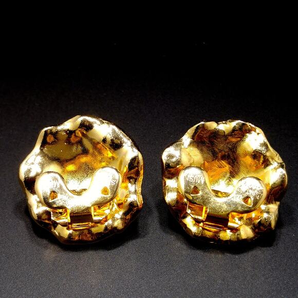 Gold Plated 1950s Musi Floral Shoe Clips, Black Lucite Cabochons - Picture 7 of 8